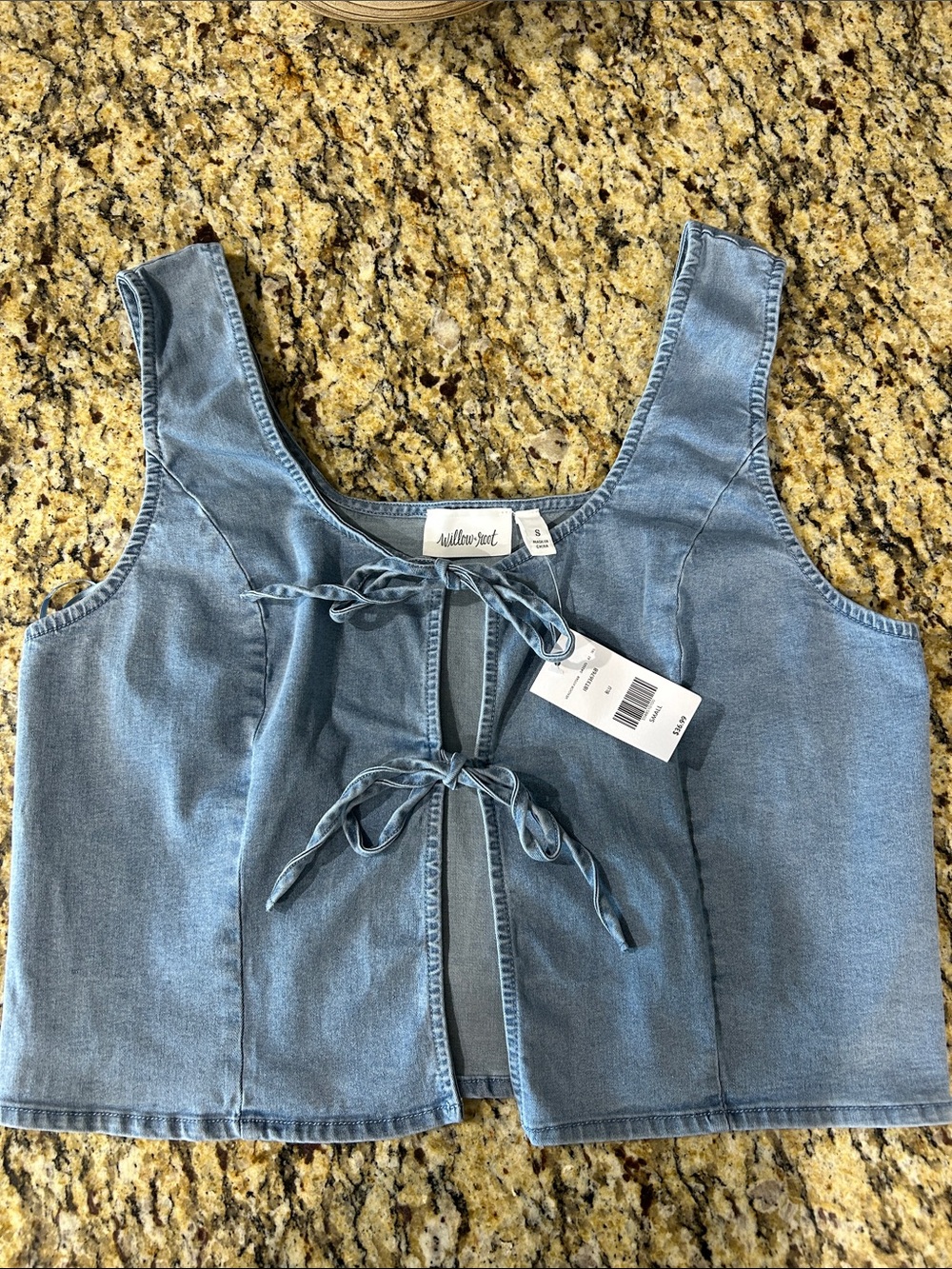 Ladies size small Willow & Root tie in front vest crop top NWT